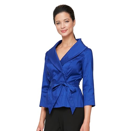 Alex Evenings Womens Stretch Taffeta 3/4 Sleeve Formal Blouse Special Occasion Dress Shirt Royal Blue X-Large