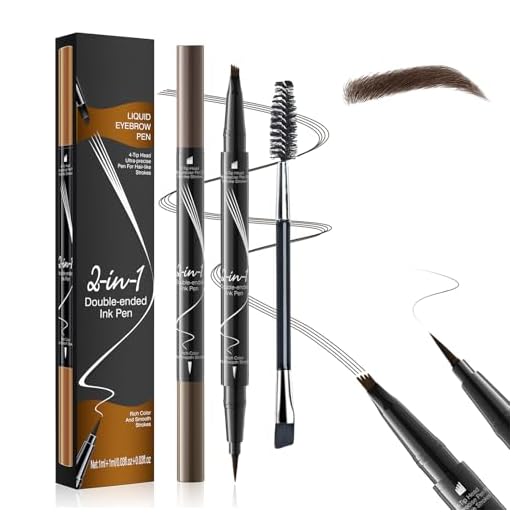Lapiz Cejas Microblading 2 en 1, Lapiz de Cejas Impermeable con Punta de 4 Tenedores y Delineador, Consigue Efecto 3D Natural, Profesional Eyebrow Pencil (Marrón Oscuro)