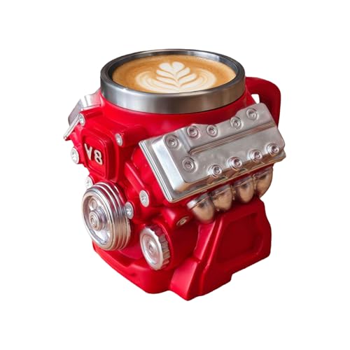 Xasbseulk V8 Motor-Kaffeetasse, klassisches Design, Thermobecher, Geschenk für Motorenliebhaber, Eltern, Bräutigam, Geburtstag, Werkstatt, Büro, Weihnachten