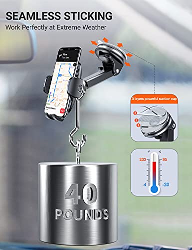 Torras Suction Cup For Car Phone Holder Mount, Telescopic Long Arms Phone Mount For Car Fit For Dashboard & Windshield #TOP2