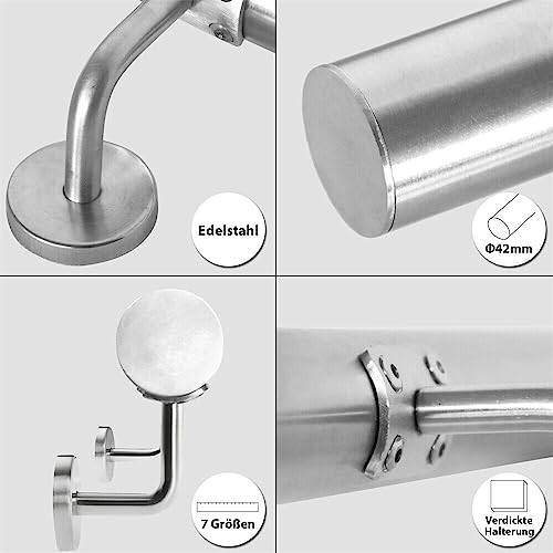 CAVATINY Edelstahl Handlauf Geländer für Treppen Brüstung Balkon - Wandhandlauf Wandhalterung - Innen und Außen Handlauf Geländer Treppengeländer Edelstahl (120CM)