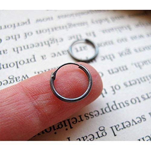 Miniatura 5 de Dark Silver Hoops for Men, Small Unisex Huggie Earrings - Sterling Silver Black Hoops - Mens Earrings - Black Earrings for him