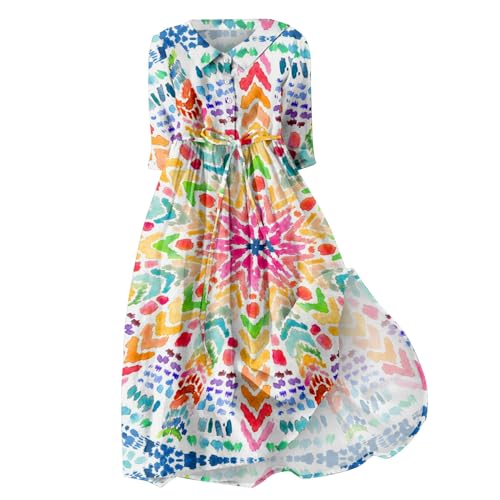 KonJim Abito da donna estate 2024 floreale boho abito casual a strati con tasche abito midi estivo casual abito midi cocktail party abiti da lavoro, Giallo, XL