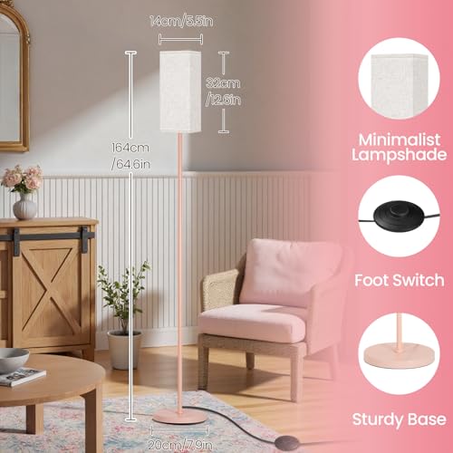 Image of 64.6 inch Floor Lamp, Pole Lamp with Foot Switch, Modern Standing Lamp Shade, Minimalist Freestanding Lamp (Bulb Not Included), for Living Room, Bedroom Office ETL Listed,Pink and Beige PE07LD05