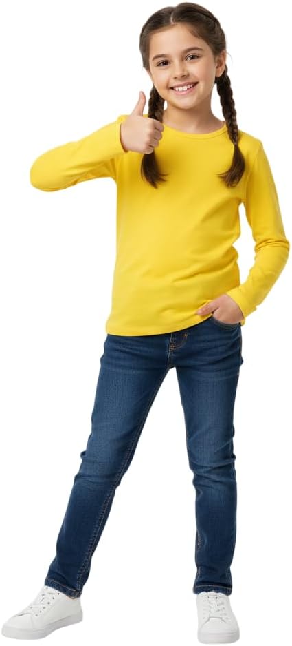 Kids Girls Boys New Plain Long Sleeve Basic Stretch Round Neck T-Shirt School Tee Top Size 2-13 Years