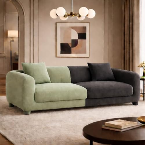 Image of Luxury Velvet Contemporary Sectional Sofa Set with Chaise Lounge & Cushions - Perfect for Living Room, Guest Room & Office (1, Green&Grey)