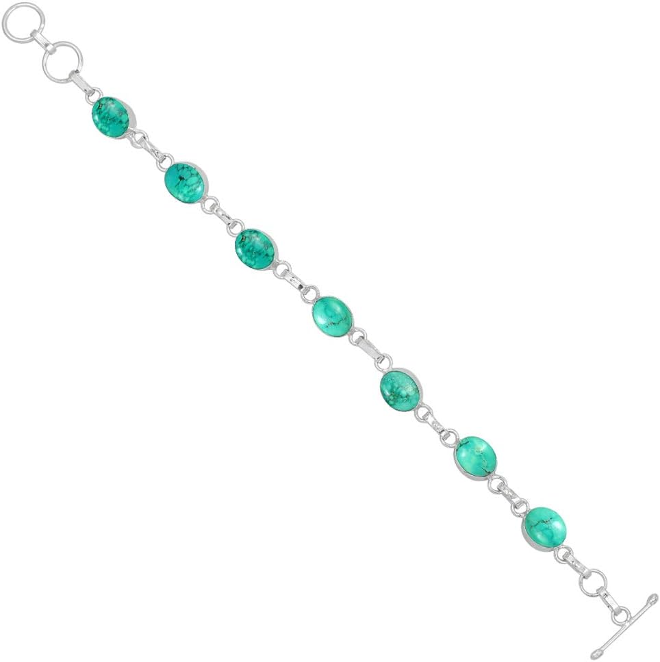 Oval Shape Natural Gemstones Statement Bracelet for Women - 925 Silver Plated Handmade Birthstone Bohemian Vintage Style Women's Jewelry Gifts for Wedding Anniversary Christmas Valentine's Day