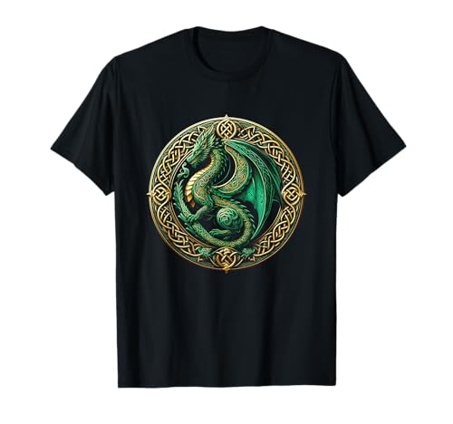 Tribal Irish Green Celtic Knot Fantasy Celtic Dragon Cottage T-Shirt