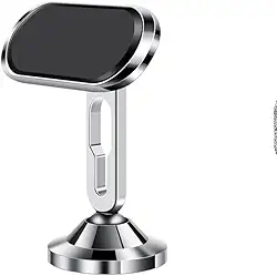 Suporte Celular Automotivo Magnético 360°, Liga de Alumínio, Prateado com Preto, 6x8.5x3.5cm, Universal para Ar Condicionado, com 8 Ímãs