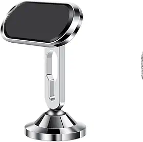 Suporte Celular Automotivo Magnético 360°, Liga de Alumínio, Prateado com Preto, 6x8.5x3.5cm, Universal para Ar Condicionado, com 8 Ímãs