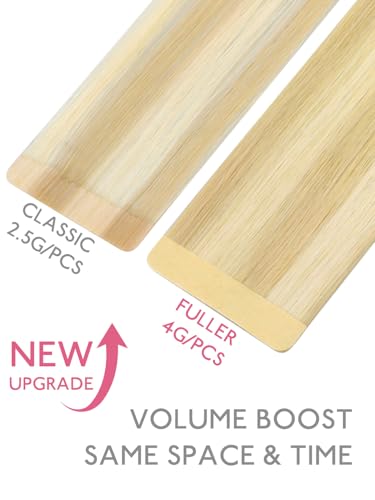 Image of WENNALIFE Fuller Tape in Hair Extensions Human Hair, 22 inch 20pcs 80g Light Blonde Highlighted Golden Blonde Remy Hair Straight Tape in Extensions Skin Weft Tape Ins Extensiones De Cabello Humano