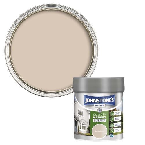Image of Johnstone’s – Exterior Smooth Masonry Paint - Tester Pot – Sandstone – Up to 15 Years Protection – Weather & Dirt Resistant – 12m2 Coverage Per Litre - Dry in 1-2 Hours – 225 ml
