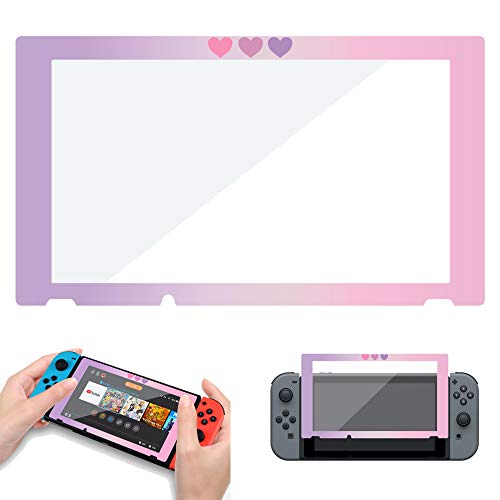 BelugaDesign Hearts Cute Border Screen Protector | Pastel Kawaii Moon Tempered Glass Compatible for Nintendo Switch (Switch Standard, Pink Purple)