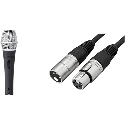 Amazon Basics Dynamic Vocal Microphone - Super Cardioid & XLR Male to Female Microphone Cable - 50 Feet, Black