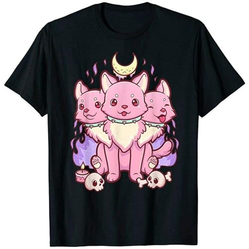 Kawaii Pastel Goth Cute Creepy 3 Headed Dog T Shirt for Men Black L