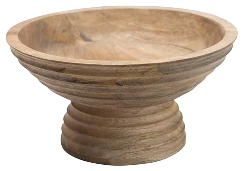 Creative Co-Op Ridged Mango Wood Footed Bowl, Brown by Creative Co-Op - Image 6