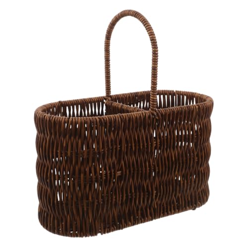 ibasenice Woven Moxa Cones Storage Basket | Divided Moxibustion Moxa Sticks Caddy with Handle | Imitation Rattan Massage Acupoint Tool Carrier Organizer for Moxibustion Keeper Box