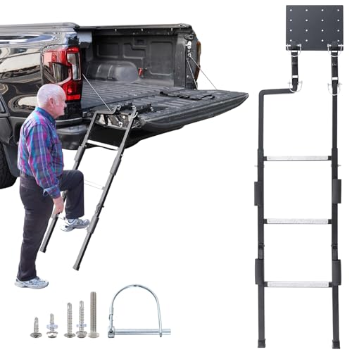 Tailgate Ladder for Pickup Trucks Heavy Duty, Easy Install Tailgate Steps Elder-Friendly, Truck Bed Ladder with Anti-Slip Steps, No Noise Pad, Truck Accessories Universal Fit Ram Ford, Foldable by YOHSUGO - Used condition - US$46.52