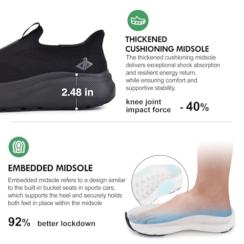 Image of JACKSHIBO Mens Slip Ins Free up Hands Shoes Wide Toe Box Arch Support Orthopedic Walking Sneakers