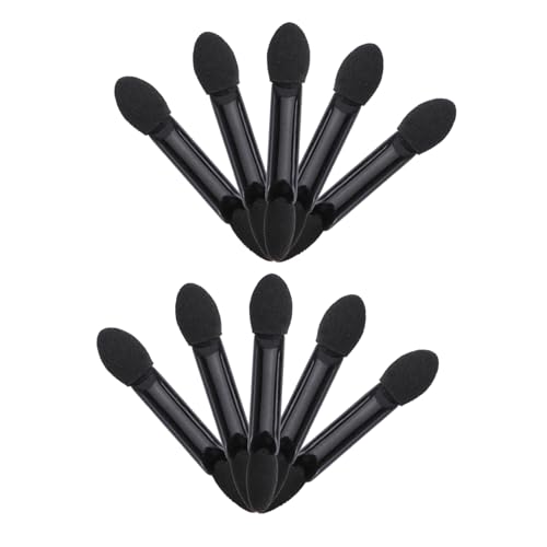 PACKOVE 10個使い捨て 両面 アイシャドウブラシ 楕スポンジチップ メイクアップスポンジアプリケーター 黒色ハンドル 持ち運び便利 出張や旅行 パーティーなどに適用