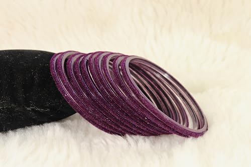 Image of NMII Glass Velvet Bangles Set For Women and Girls | Plain Glass Bangles | Velvet Chudi | Simple Bangles For Women | Stylish Glass Bangles- Set of 24