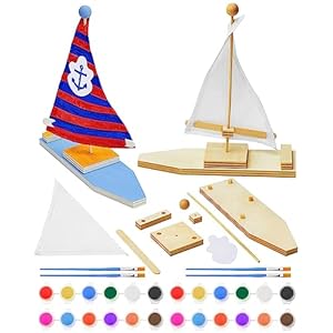 Jenaai 10 Pcs DIY Wooden Boat Kits Wooden Sailboat to Paint Decorate Unfinished Wood Blank Craft Model Boat Toy Sailboat Building Activities for Kids DIY Projects Handmade Gift Birthday Party School