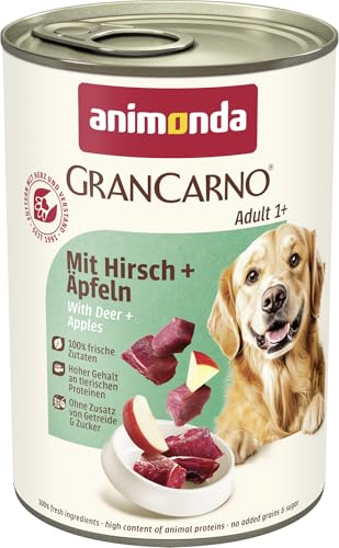 animonda GranCarno Hunde Nassfutter mit Hirsch + Äpfeln (6 x 400 g), getreidefreies Hundenassfutter ohne Zucker, für ausgewachsene Hunde, mit frischen fleischigen Zutaten