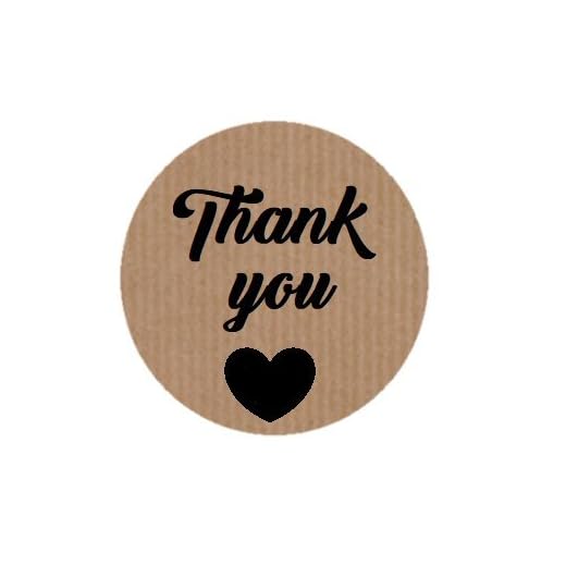 200 självhäftande etiketter kraftpapper 2,2 cm Tack på engelska