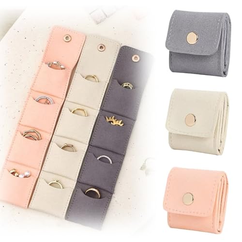 Mini Travel Jewelry Bag, Mini Jewelry Travel Rol Case with Buckle, Ring Box Organizer, Foldable Portable Organizer Pouch with Buckle Closure for Earrings,Rings & Necklaces (3 PCS Mix)