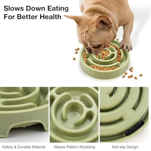 Image of Slow Feeder Bowl | Round Maze Food Bowl for Dogs and Cats | Anti Choking Puzzle Bowl | Anti Slip Interactive Feeding Dish | Durable & Easy to Clean | Anti Bloat and Aids Digestion (Green)