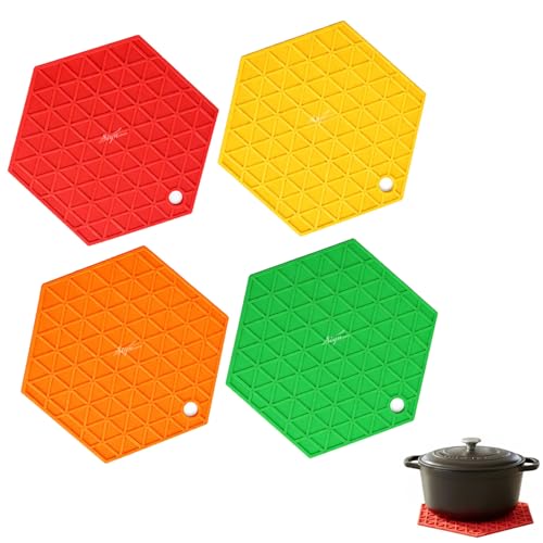 Image of Signamio Silicone Mat for Kitchen - Pack of 4 Hexagon Heat Mats - Coasters for Dining Table for Hot Pots - Trivet Mat Set for Kitchen & Dining - Heat Resistant Silicone Mats