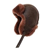 Mumcu's Leather Men's Aviator Russian Ushanka Hat I Genuine Sheepskin Motorcycle Style Winter Accessory (Brick, X-Large)