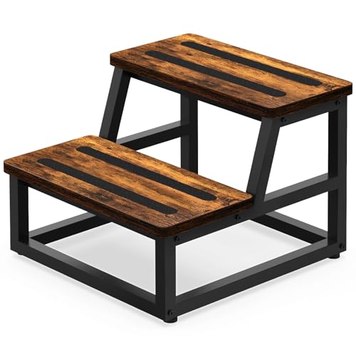 Image of Step Stool, NomNest 2 Step Wooden Ladder Metal Foot Stool Wide Kitchen Stool Helper for Toddler Adults Seniors, Ladder Chair for Home Bedside Bathroom Sink Potty