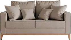 Sofa Beny 3 lugares Revestimento Linho Base em Madeira (BEGE)