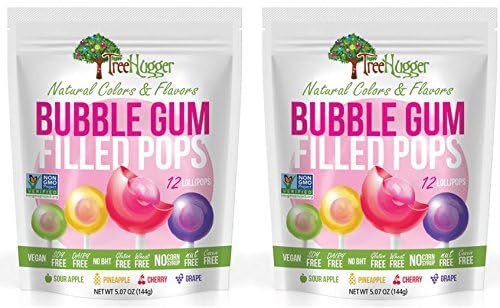 Tree Hugger Bubble Gum Filled Pops, 24 Count (2 Packs) | Chewy Gum Center Lollipops | Assorted Flavors: Sour Apple, Cherry, Pineapple & Grape | No Artificial Colors | No Artificial Flavors.