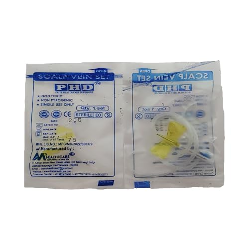 Image of Scalp Vein Set /Butterfly Needle Set | Sterile EO, Single Use Infusion Set | Soft Tubing, Color-Coded Wings | For Blood Collection, IV Infusion & Medical Use (20G (Yellow) - 25 Pieces)