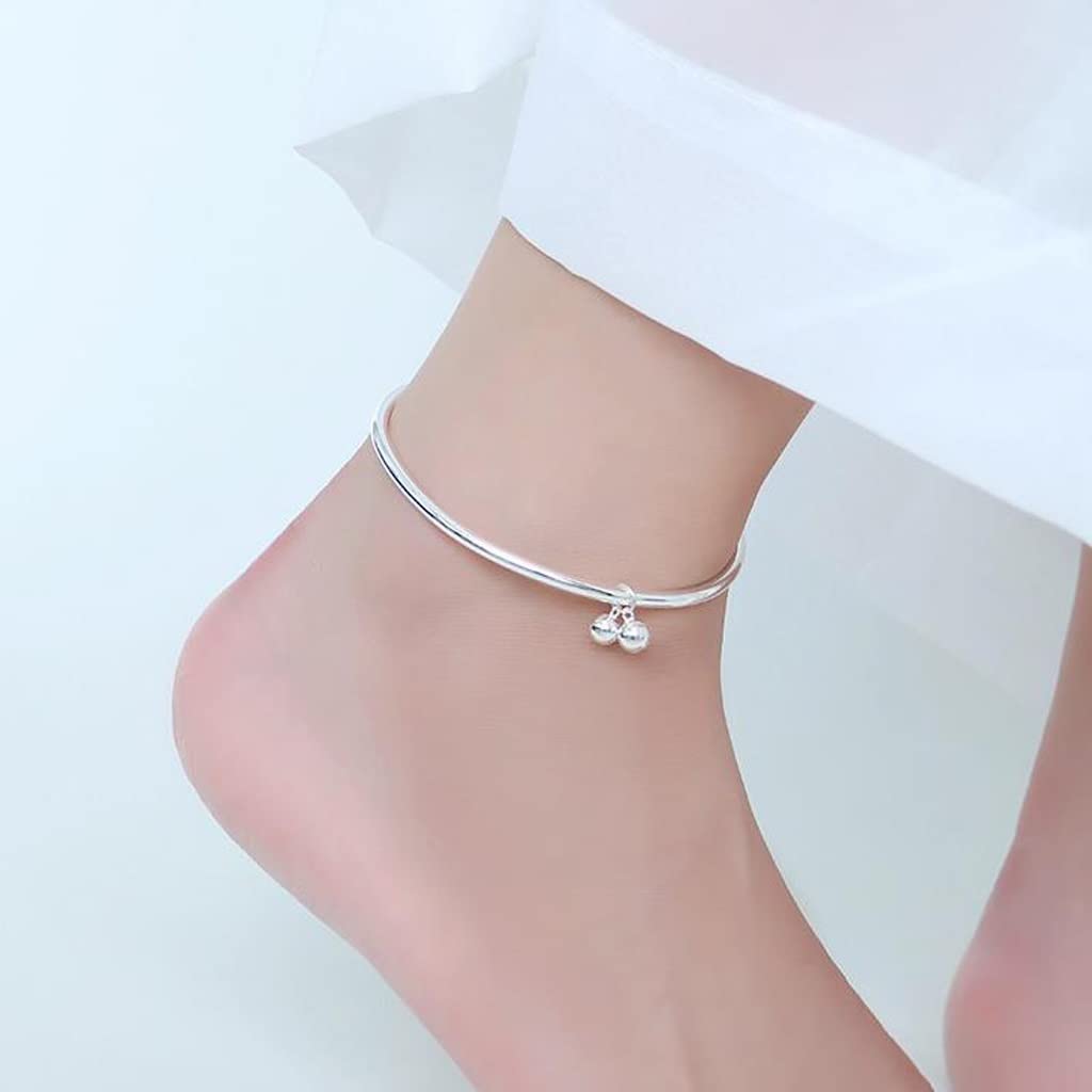 RWRAPS Tobillera de plata esterlina para mujer Pulsera antigua con jingle Tobillera para mujer Cadena de pierna sólida Tobillera en forma de campana (Color de la foto b) (Plata b)