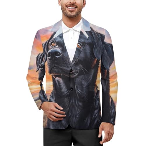 Black German Shepherd Dog Sunset Mens Suit Jacket Lapel Blazers V Neck Button Business Coat Tuxedo for Wedding Party