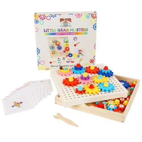 Montessori Gear Puzzle Game, Wooden Colorful Gears and Screws, Montessori-Inspired Learning, Educational Learning & Fine Motor Skills, for 3 4 5 6 7 8 9 Year Old