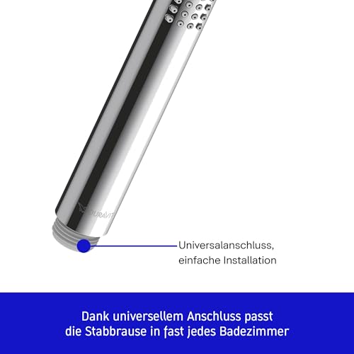 Duravit wassersparende Stabbrause, Duschkopf mit Strahlart Rain, Duschbrause rund, Handbrause mit wassersparender MinusFlow-Funktion, reinigungsfreundlich, Chrom