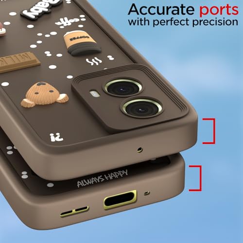 Image of Outlouders Back Cover for Motorola Moto G85 | 3D Cartoon Bear Cute Fun Silicone Full Body Protection Bumper Case (Brown)
