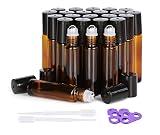 Essential Oil Roller Bottles, 24 Pack Hoa Kinh 10ml Empty Glass Amber Roller Bottles UV Protection w