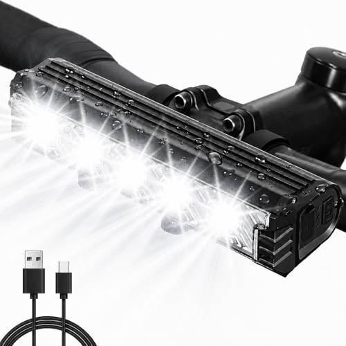Ebike Headlight 2800 Lumens Bike Light Bar with 5 LEDs USB Rechargeable 6400mAh Ebike Light 5 Modes IPX5 Waterproof Easy to Install for Night Riding