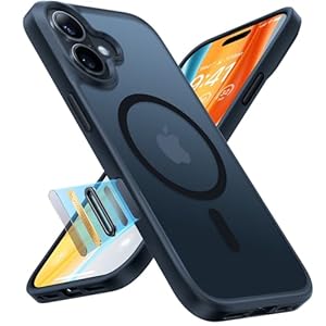 TORRAS Guardian-Mag für iPhone 16 Hülle für MagSafe (TOP Militärschutz & Magnetkraft) (Kamerasteuerung Taste) Matt Durchscheinende Rückseite Hülle für iPhone 16 Case Dünn Schwarz
