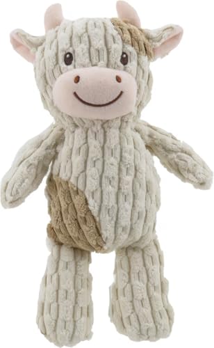 Linzy Plush Cow Dog Toy Soft Squeaky Chew Toy for Small Medium Large Dogs White and Tan Interactive Pet Toy 12 Inch