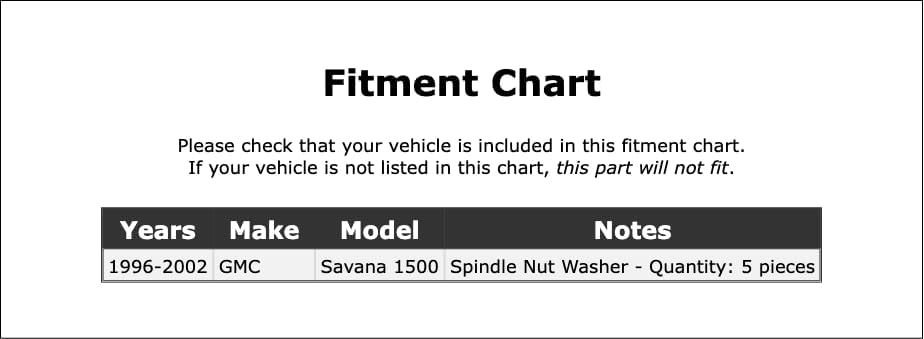 Front Spindle Nut Washer Compatible With GMC Savana 1500 2002 2001 2000 1999 1998 1997 1996 P-2033241