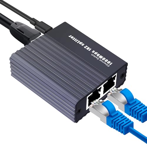 LAN Splitter 1 auf 2 1000Mbps Ethernet Splitter LAN Switch 2 Port, Netzwerk Switch Mit...
