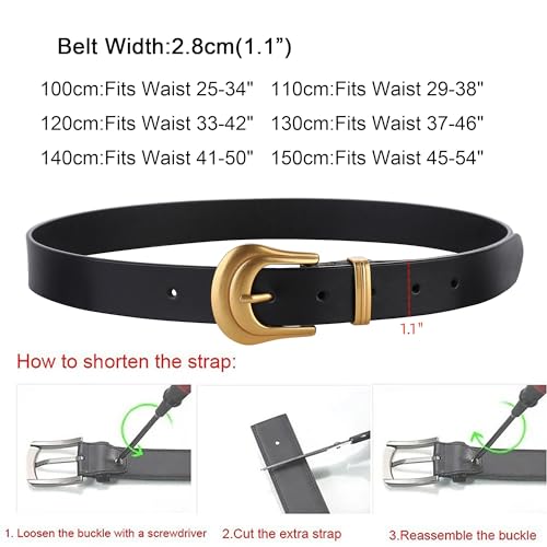 Belts for Women Belt Woman Womens Generic Gold Buckle Black Leather Belt for Jeans Dress Women's Cowgirl2
