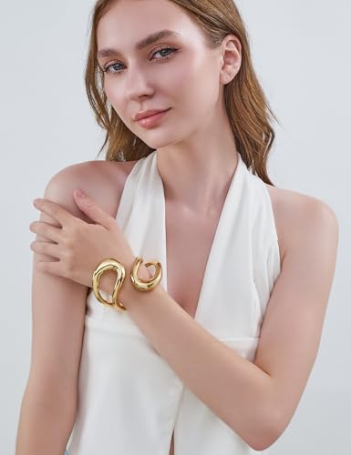 Gold Silver Chunky Cuff Bracelet for Women Double Layer Teardrop Bangle Heavy Gold Silver Statement Bracelet Jewelry3