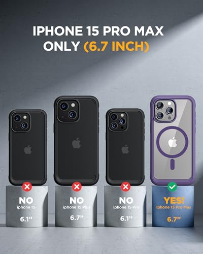 Image of Miracase Magnetic for iPhone 15 Pro Max Case 6.7'' [Compatible with Magsafe] Full-Body Drop Proof Phone Case for iPhone 15 ProMax with Built-in 9H Tempered Glass Screen Protector,Magnetic Purple